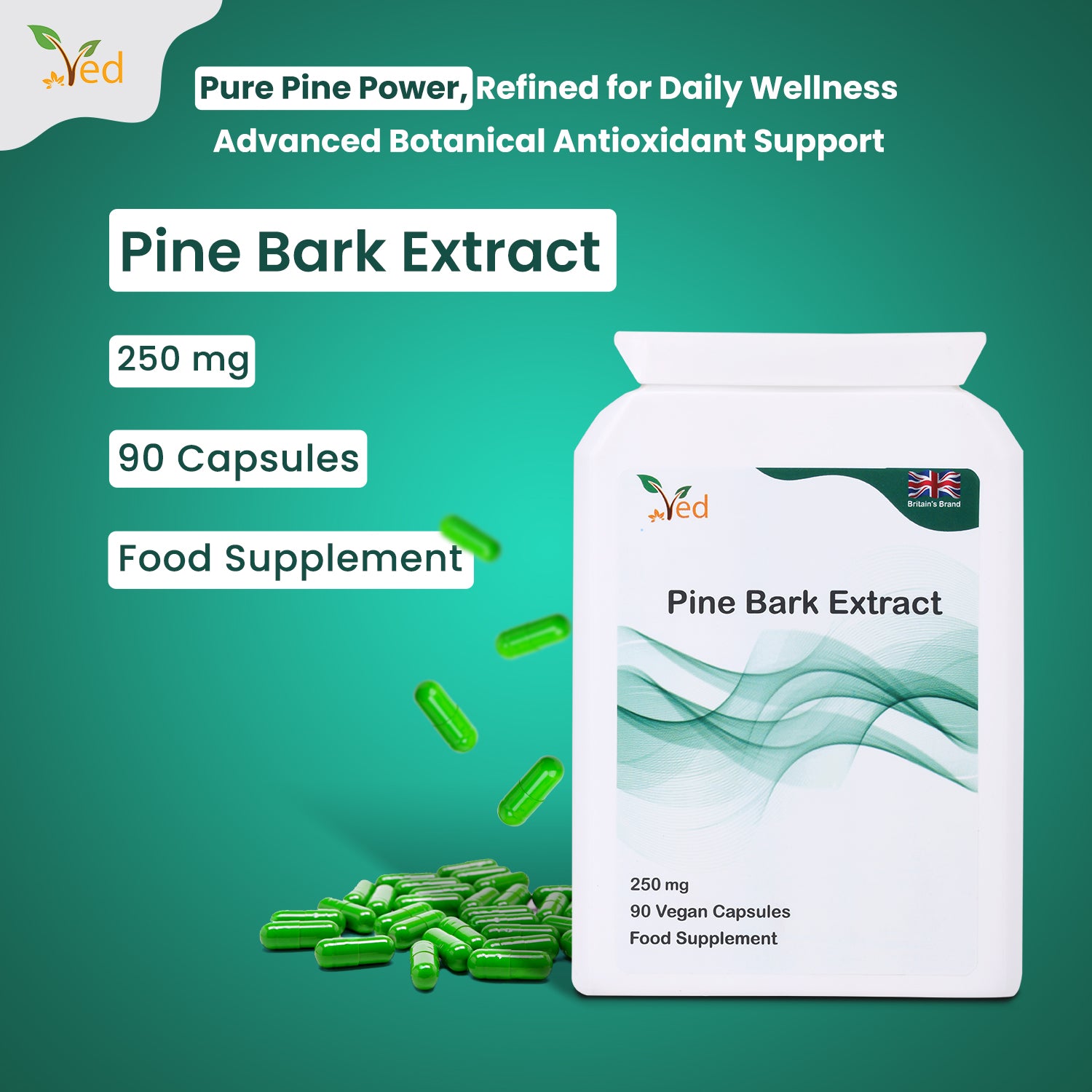 Pine Bark Extract 250mg | 90 vegan Capsules | High Strength Supplement |
