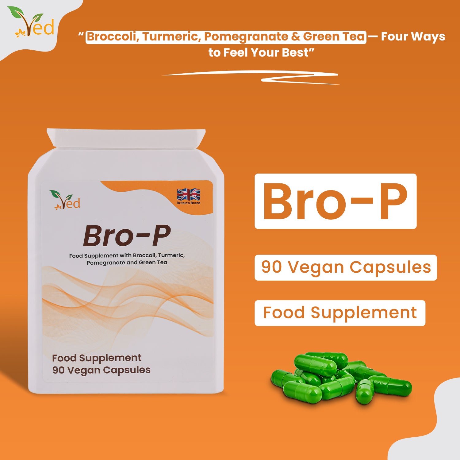 BRO-P Polyphenol Daily Antioxidant Support Capsules, Vegan 90 Capsules, 45 Days Supply