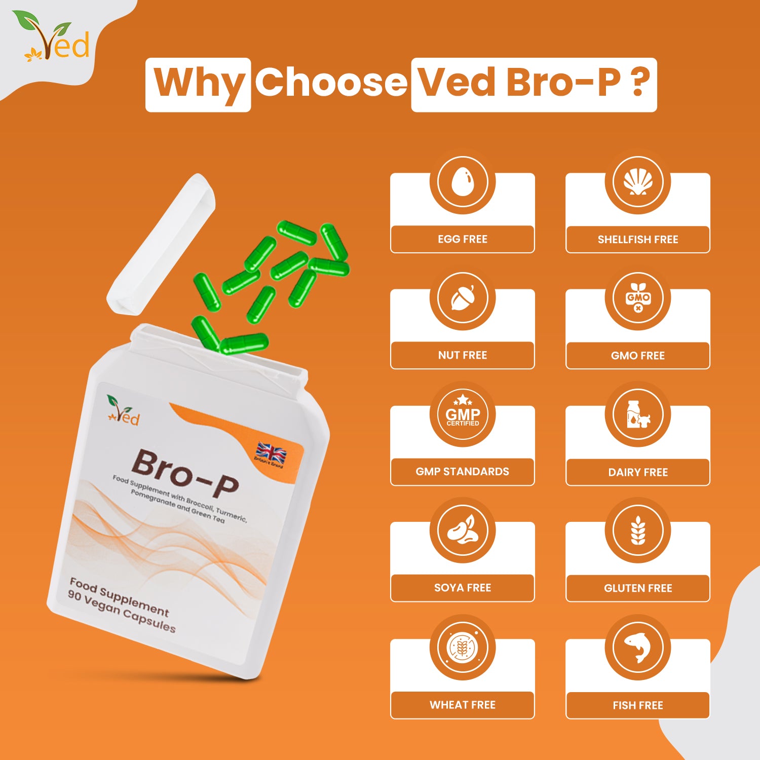 BRO-P Polyphenol Daily Antioxidant Support Capsules, Vegan 90 Capsules, 45 Days Supply