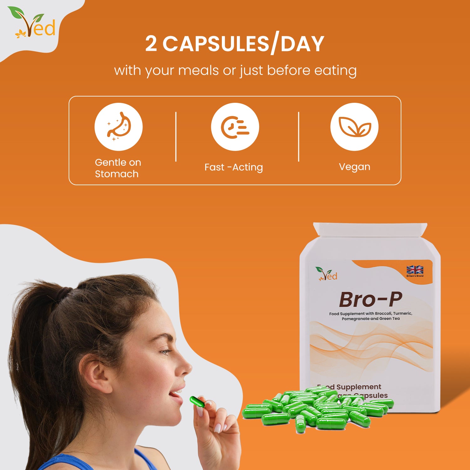 BRO-P Polyphenol Daily Antioxidant Support Capsules, Vegan 90 Capsules, 45 Days Supply