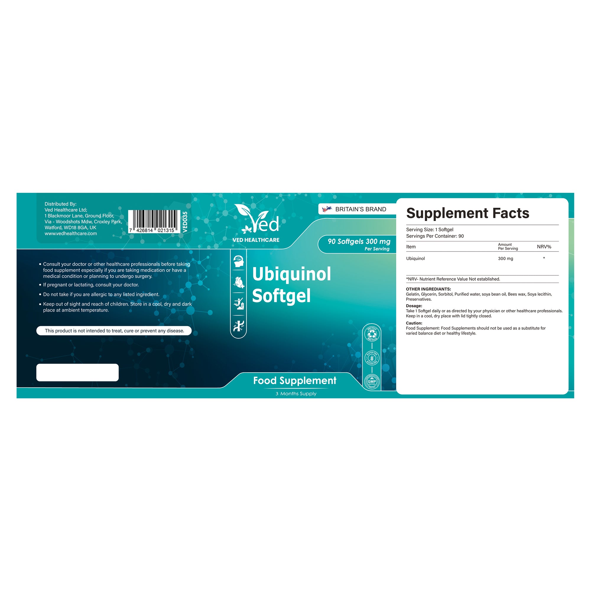 Ubiquinol 300mg, 90 Softgel, Enhanced Bioactivity CoQ10