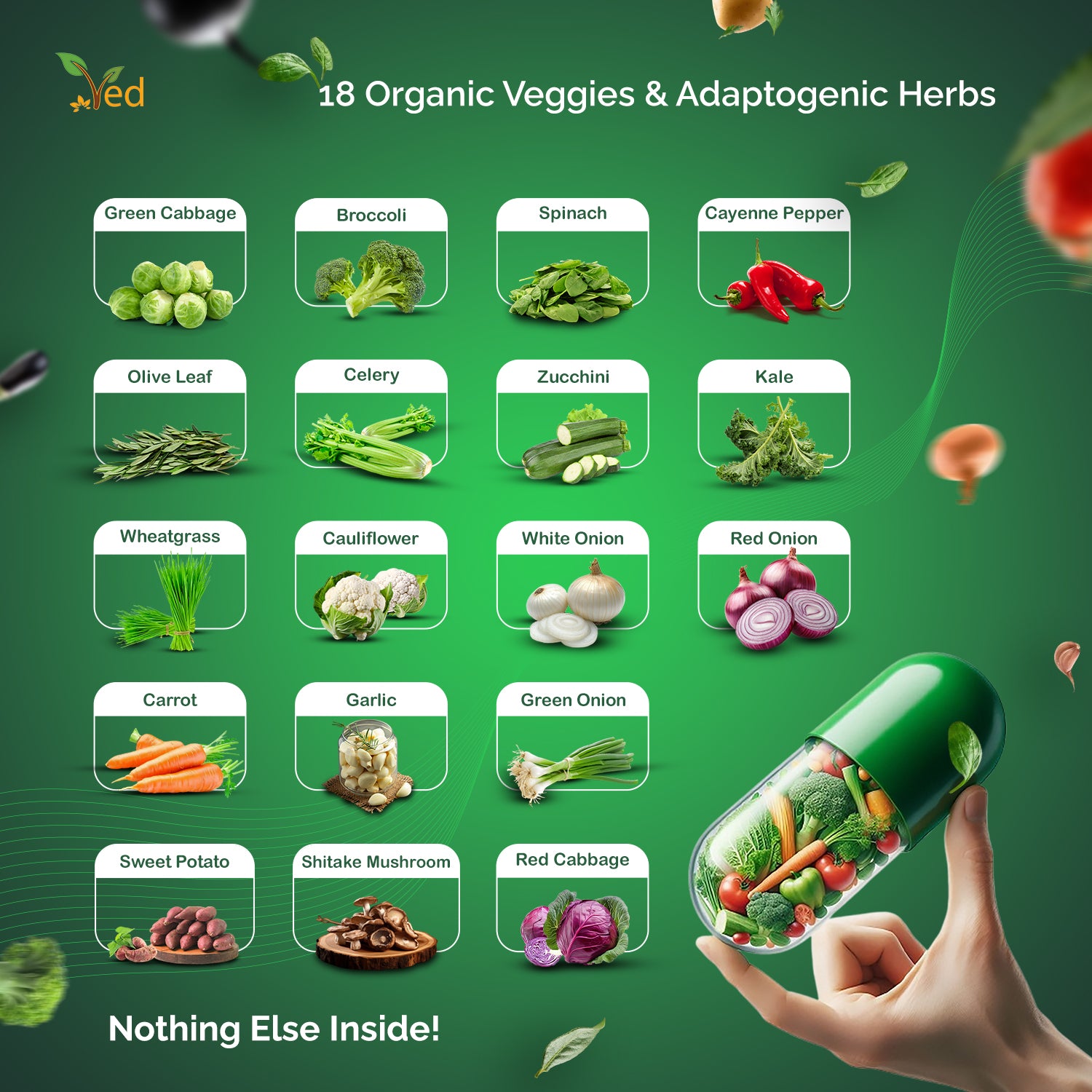 Ved Balance of Veggies Supplements, Fresh Formula with Vitamins and Minerals from Vegetables, 90 Vegan Capsules