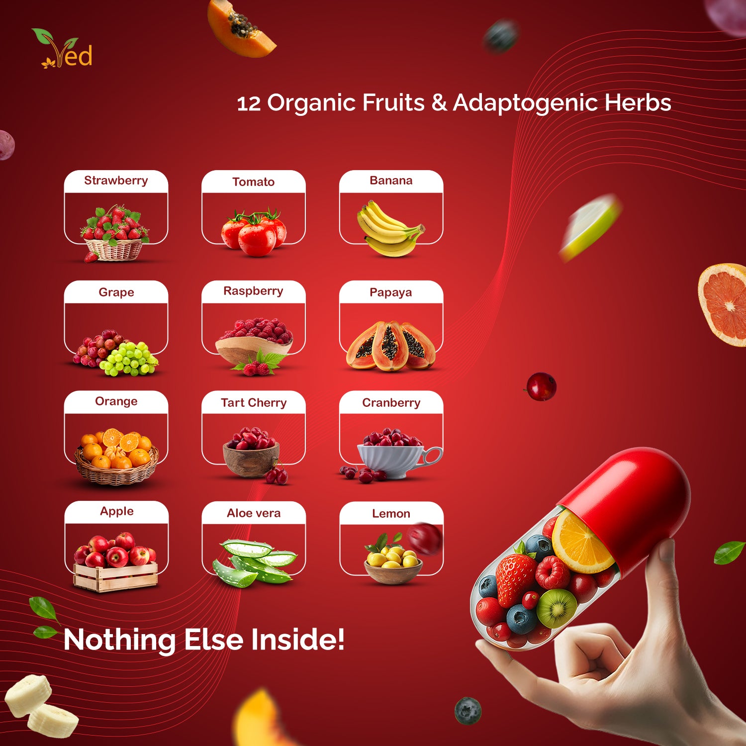 Ved Balance of Fruits Supplements, Fresh Formula with Vitamins and Minerals from Fruits, 90 Vegan Capsules