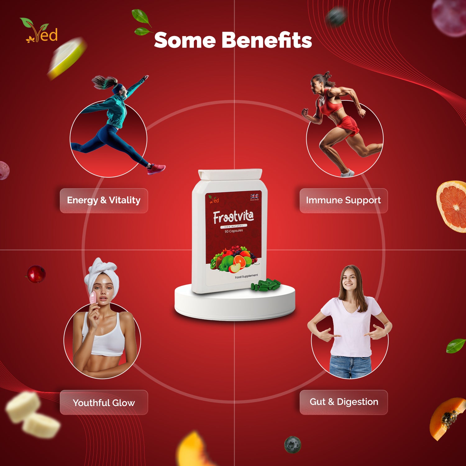 Ved Balance of Fruits Supplements, Fresh Formula with Vitamins and Minerals from Fruits, 90 Vegan Capsules