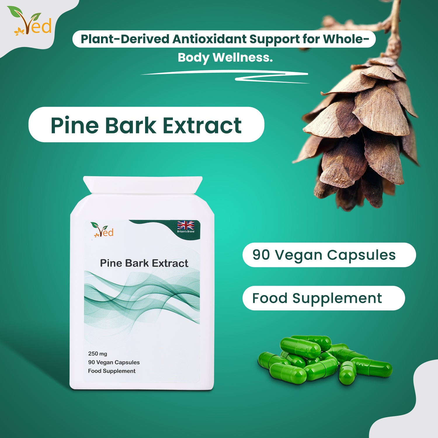 Pine Bark Extract 250mg | 90 vegan Capsules | High Strength Supplement |