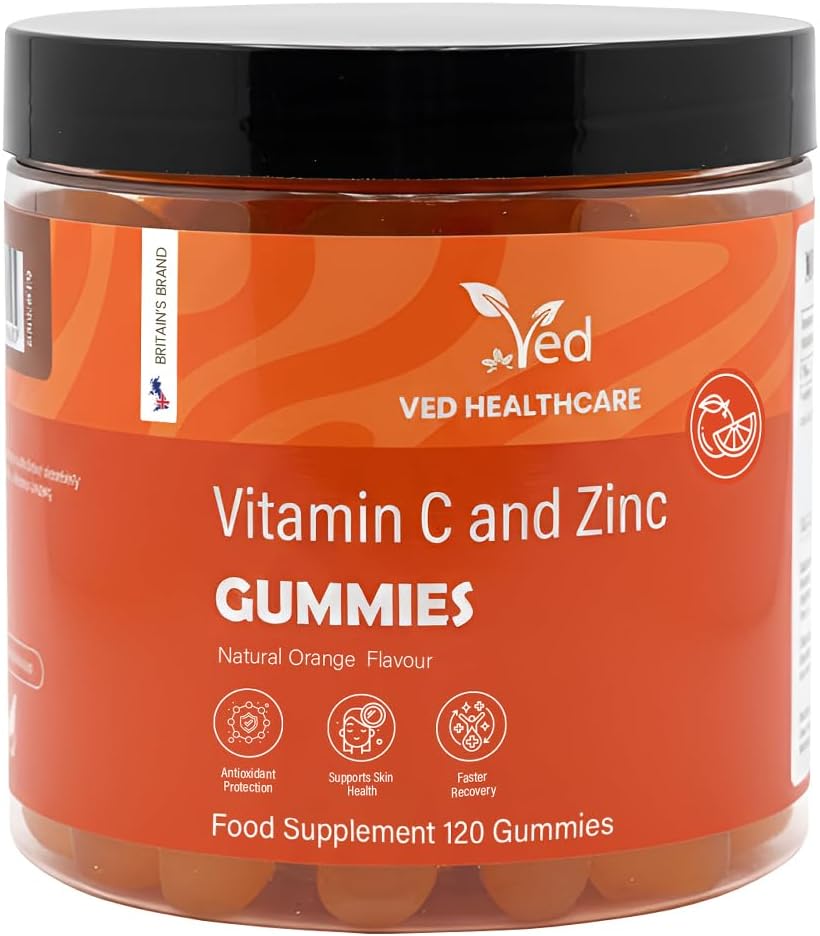Vitamin C and Zinc Gummies, 120 Tasty Gummies, Natural Orange Flavour, 2 per Day, Gluten-GummiesFree, Non-GMO & Vegan-Friendly, Easy to Chew,...