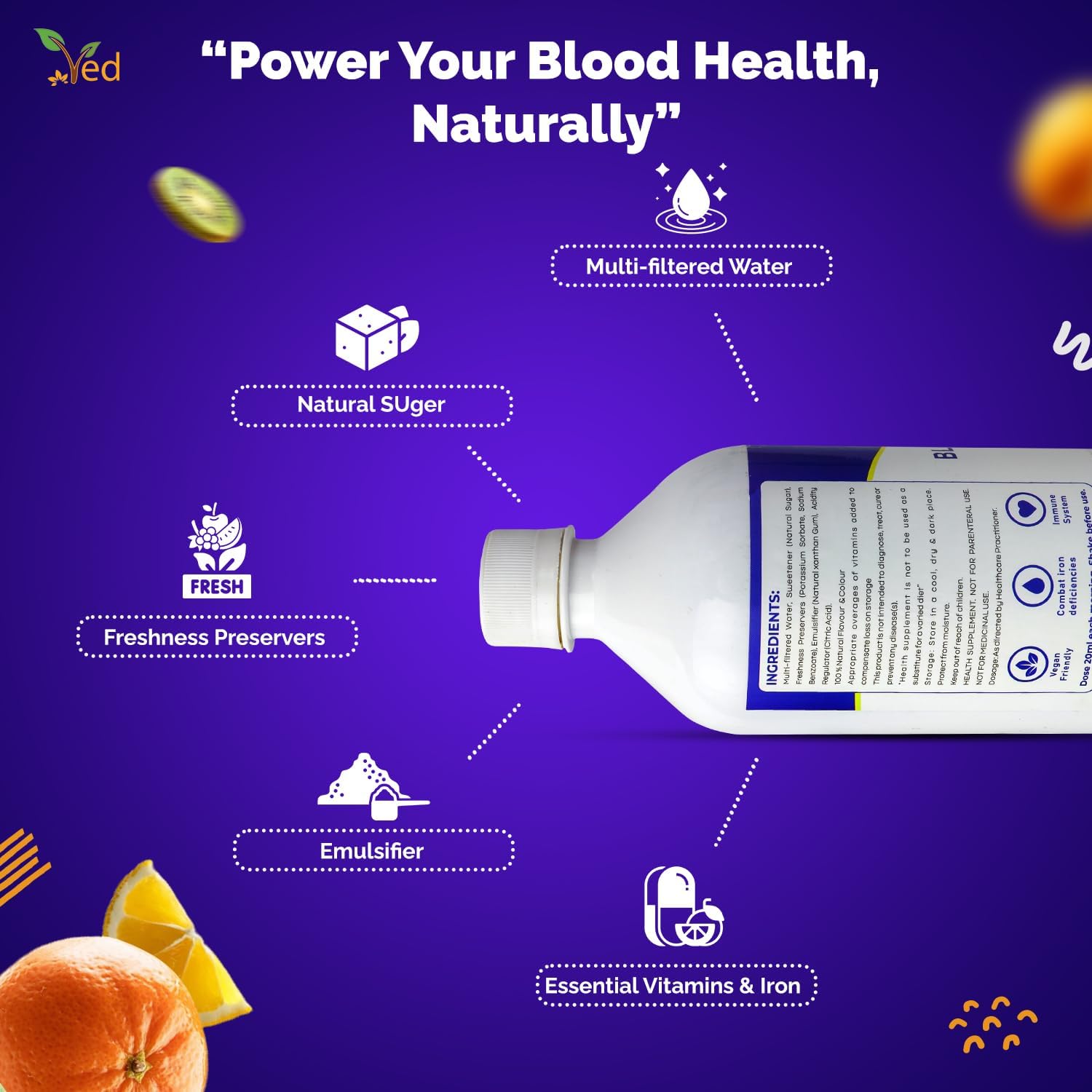 Ved Natural Liquid Iron Supplement, 25 Day Supply, 500 ml