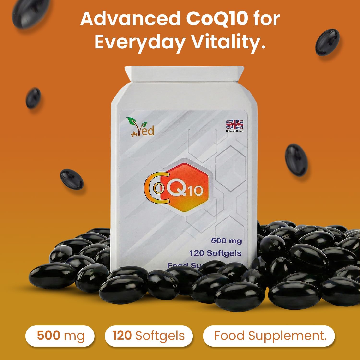 Ved's CoQ10, Co Enzyme Q10, 500mg 120 Softgels.