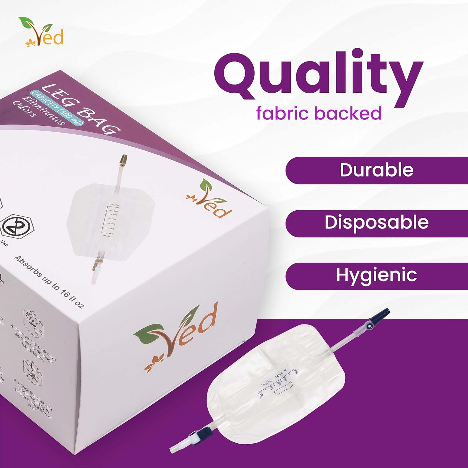 Ved Urine Fabric Leg Bag, T Tap or Lever Tap with Soft Fabric Backing and a Natural Leg-Shape Design, 500ml (Pack of 10).