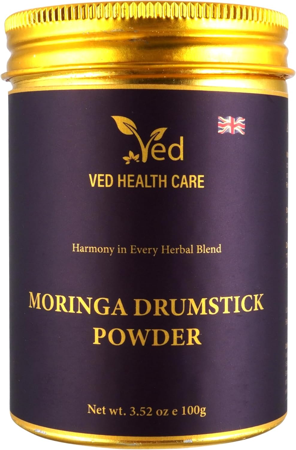 Ved Organic Moringa Powder, Organic Pure Moringa Stick Rich in Essential Vitamins & Minerals, Perfect for Cooking, Smoothies, Lattes & Moringa Tea, 100g