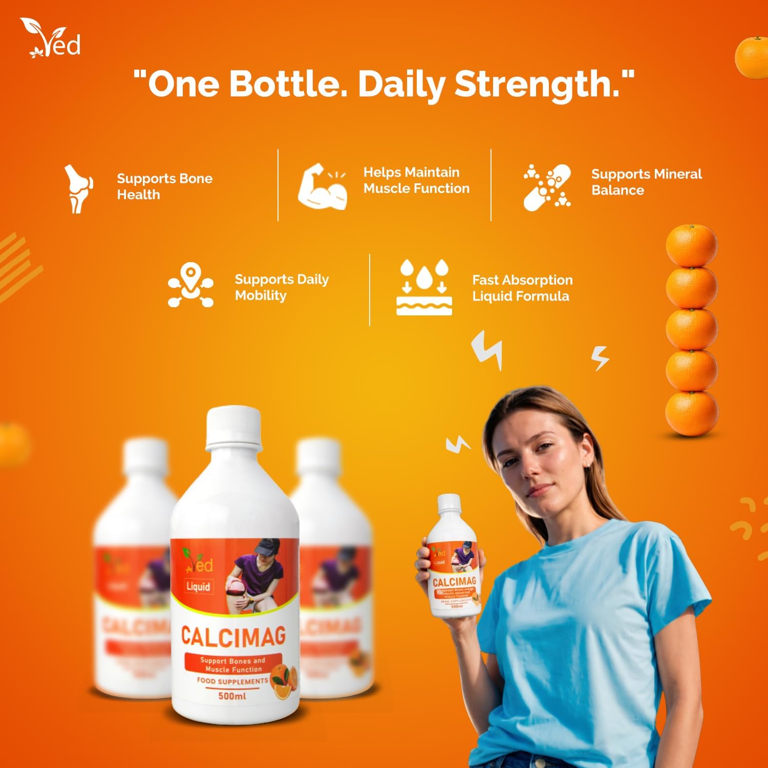 Ved Calcium, Magnesium, Vitamin D3 and Zinc Vegan Liquid Supplement, 500 ml.