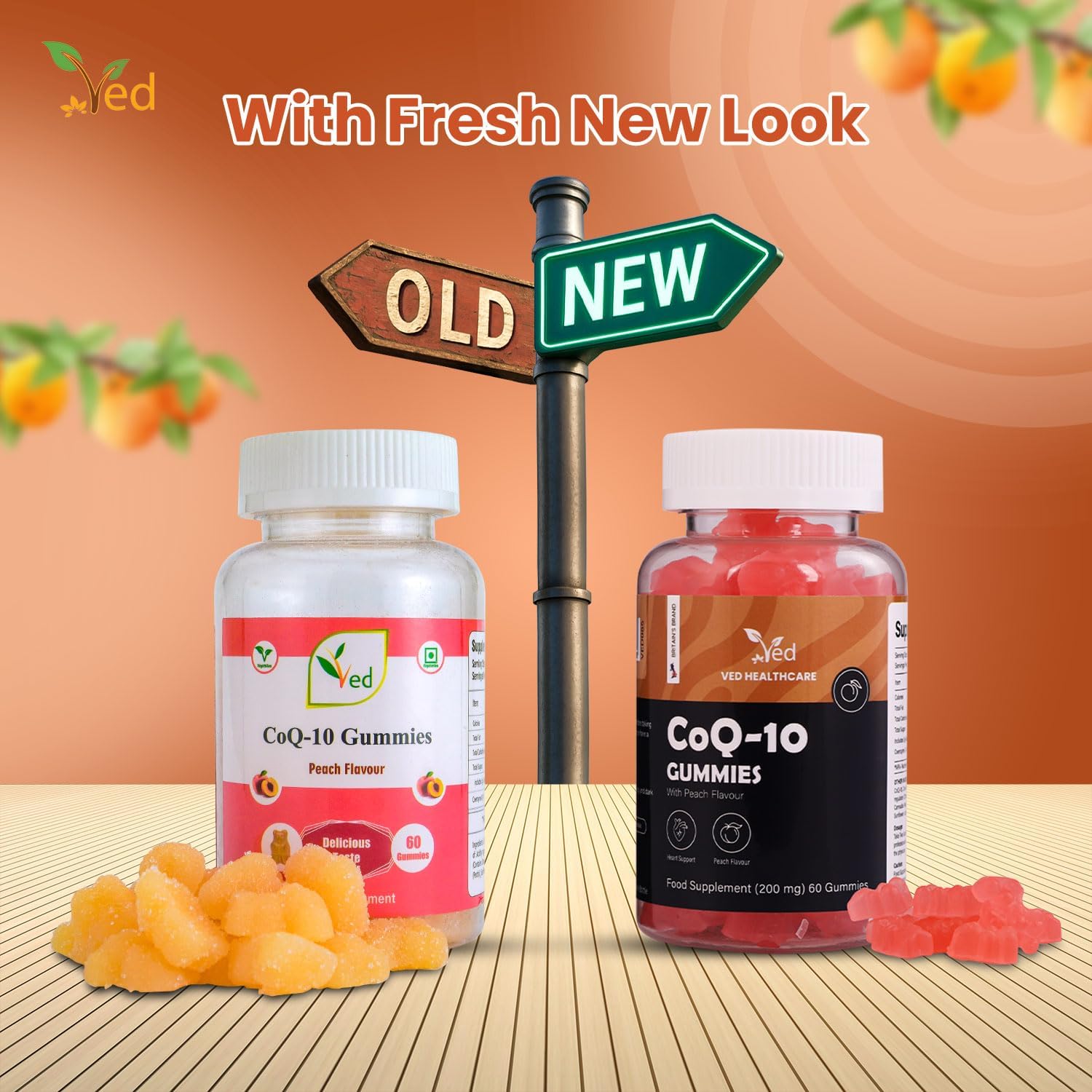 Ved CoQ10 Gummies, 60 Count, Natural Peach Flavor,Vegan, Non-GMO, Gluten Free.