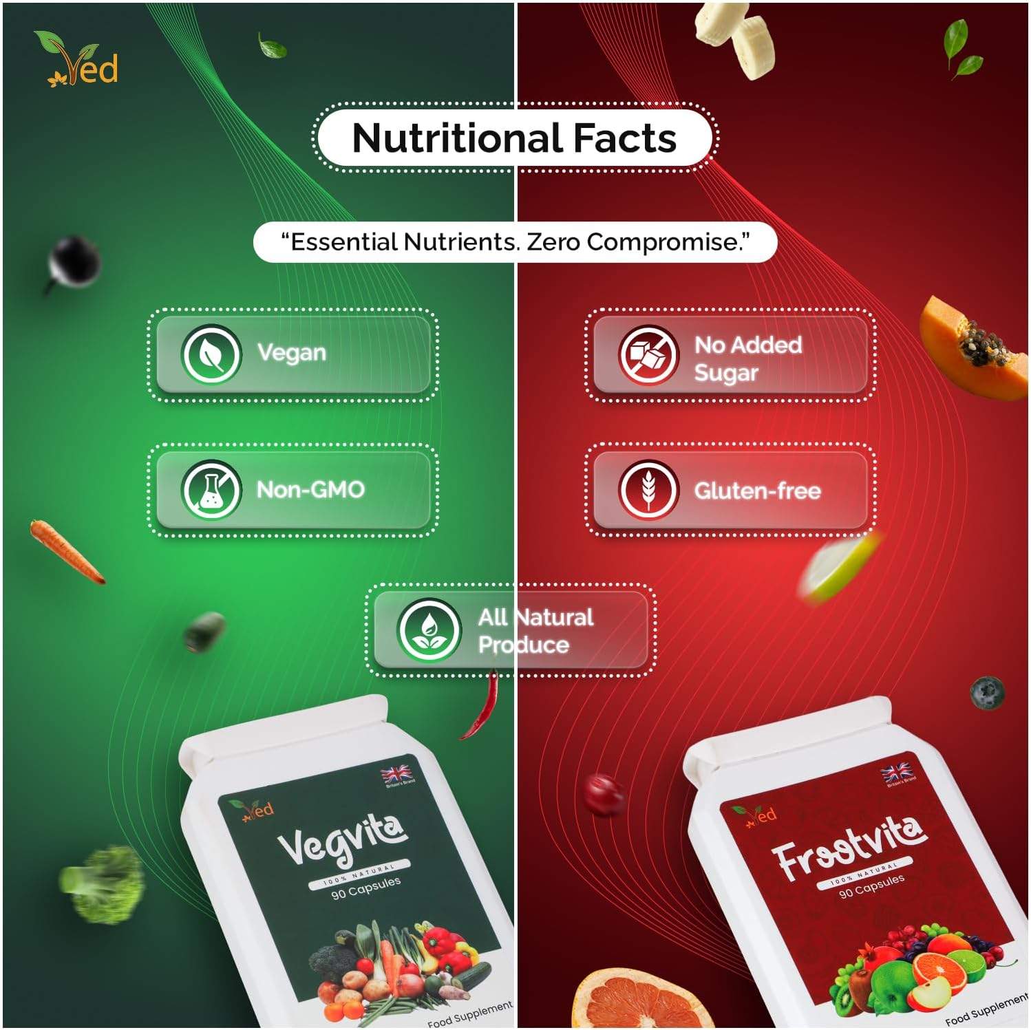 Ved Balance of Fruits and Veggies Supplements, Fresh Formula with Vitamins and Minerals from Fruits and Vegetables, (90 Vegan Capsules (Pack of 2))