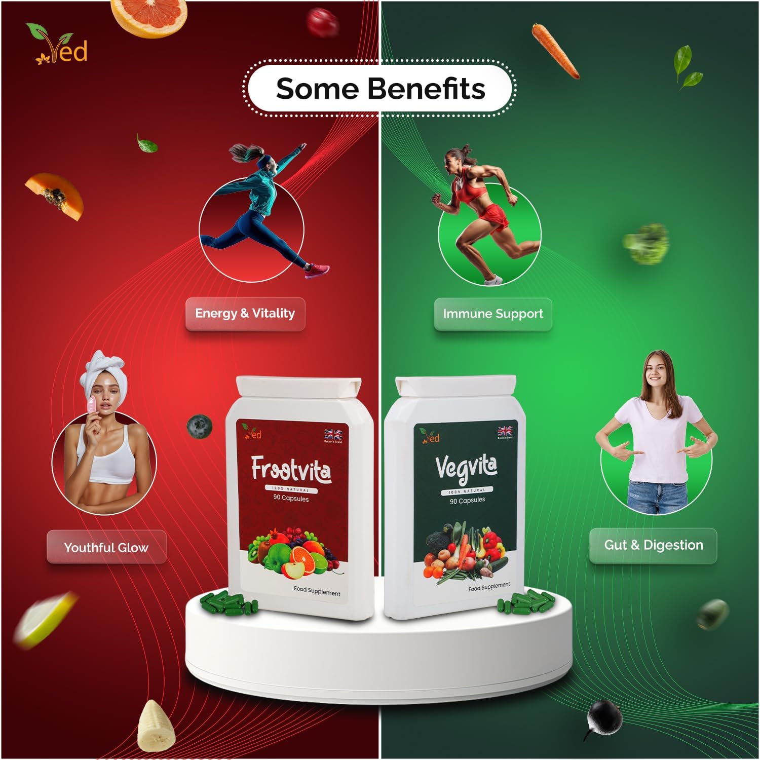 Ved Balance of Fruits and Veggies Supplements, Fresh Formula with Vitamins and Minerals from Fruits and Vegetables, (90 Vegan Capsules (Pack of 2))