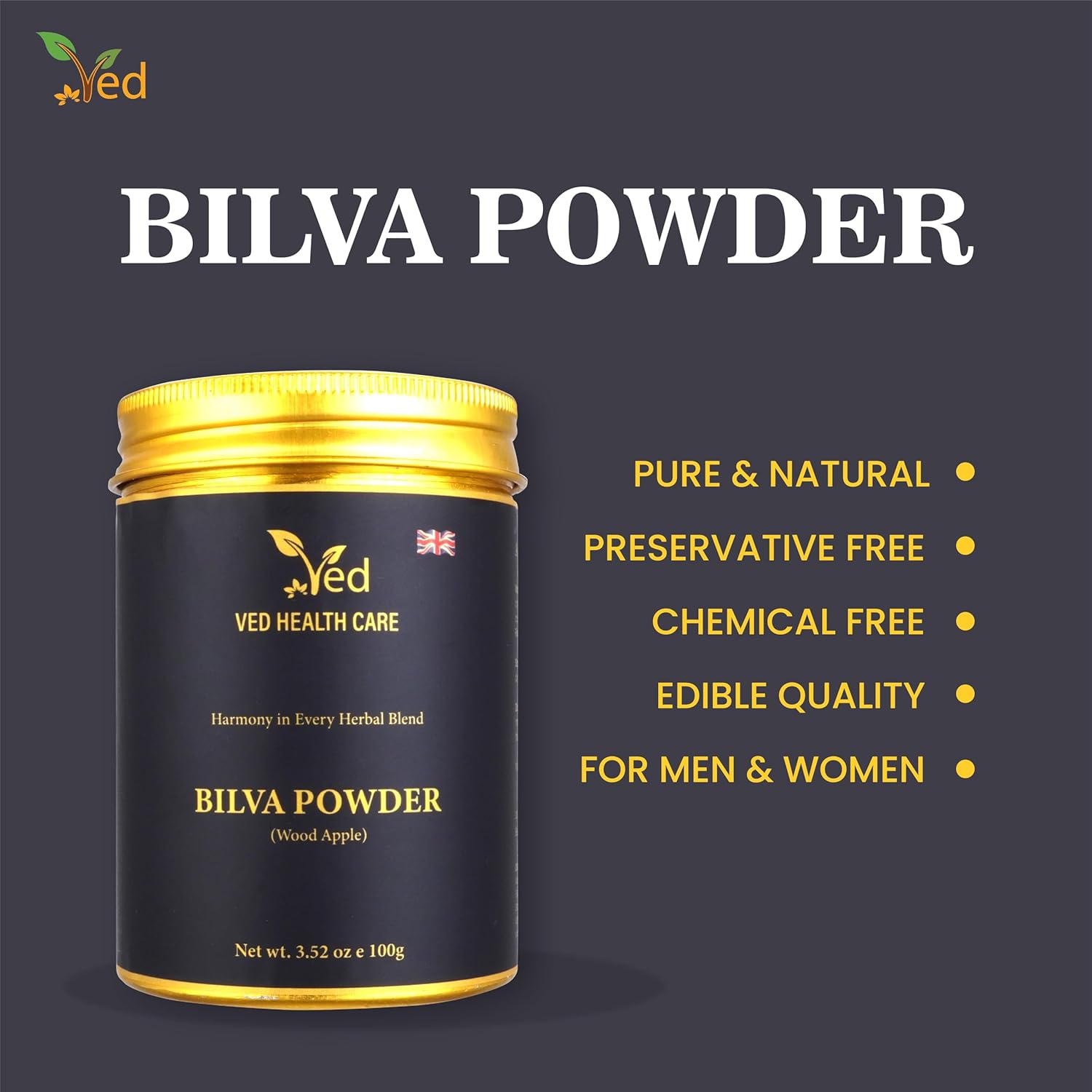Ved Bilva Fruit Powder, Aegle Marmelos Correa,100% Pure, Clean and Natural,100g (35 Days Supply)