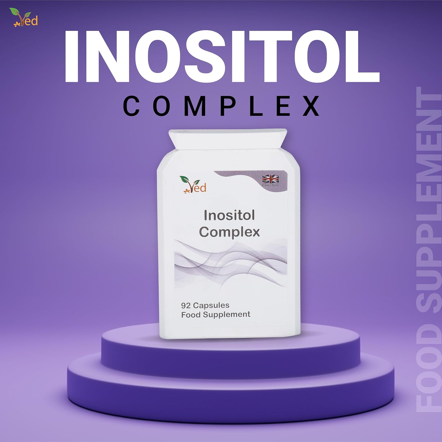 Ved Inositol Complex, Myo- Inositol 2000 mg & D Chiro-Inositol 300 mg, Folate 400 mcg & Chromium 100 mcg, 92 Capsule (23 Days Supply)