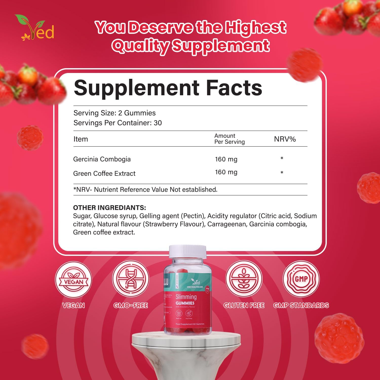 Ved Garcinia Cambogia Gummies, Weight loss Supplement for Maximum Results & Aid for Slimming, Suitable for Men and Women- 60 Chews 30 Days’ Supply.