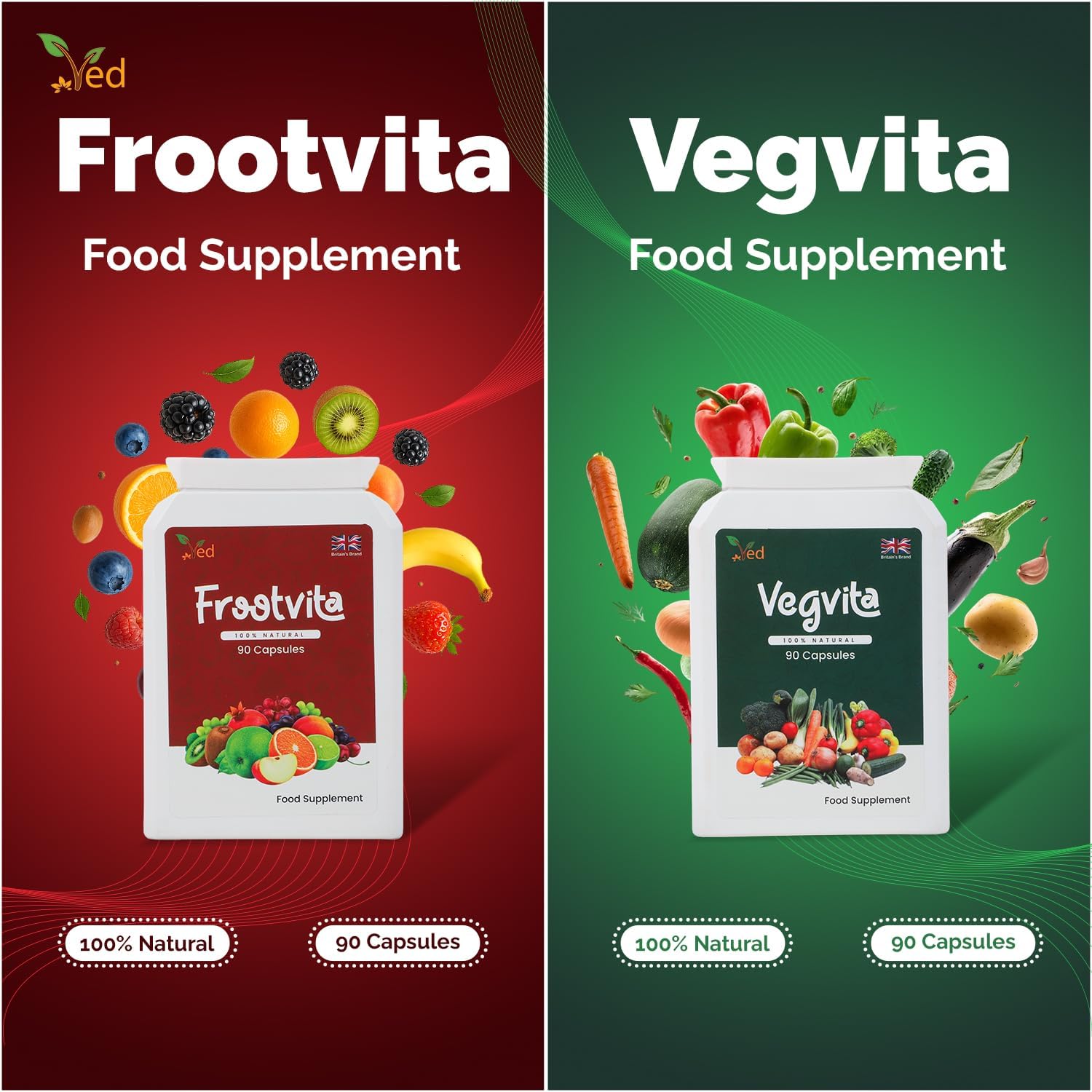 Ved Balance of Fruits and Veggies Supplements, Fresh Formula with Vitamins and Minerals from Fruits and Vegetables, (90 Vegan Capsules (Pack of 2))
