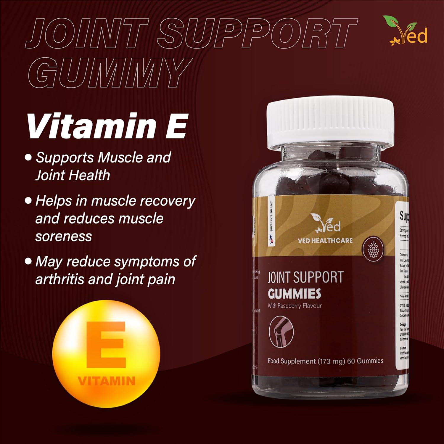 Ved Joint Support Supplement Gummies for Adults, Men and Women, Chewable Joint Support Gummy,173 mg per Serving, 60 Gummies(60 Days Supply)