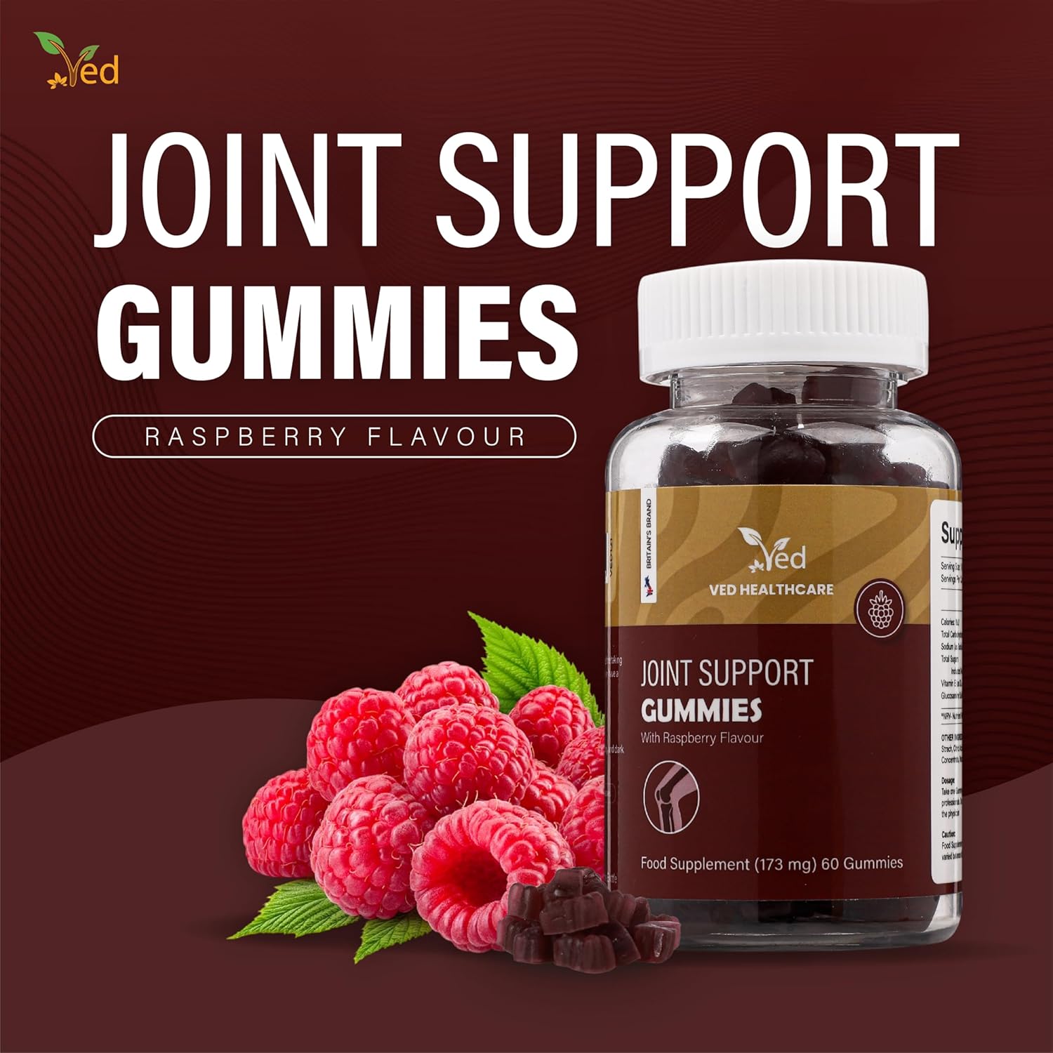 Ved Joint Support Supplement Gummies for Adults, Men and Women, Chewable Joint Support Gummy,173 mg per Serving, 60 Gummies(60 Days Supply)