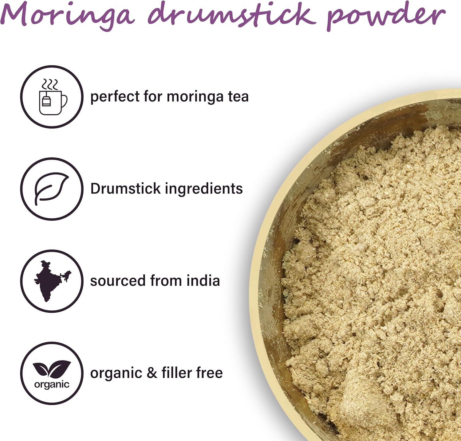 Ved Organic Moringa Powder, Organic Pure Moringa Stick Rich in Essential Vitamins & Minerals, Perfect for Cooking, Smoothies, Lattes & Moringa Tea, 100g