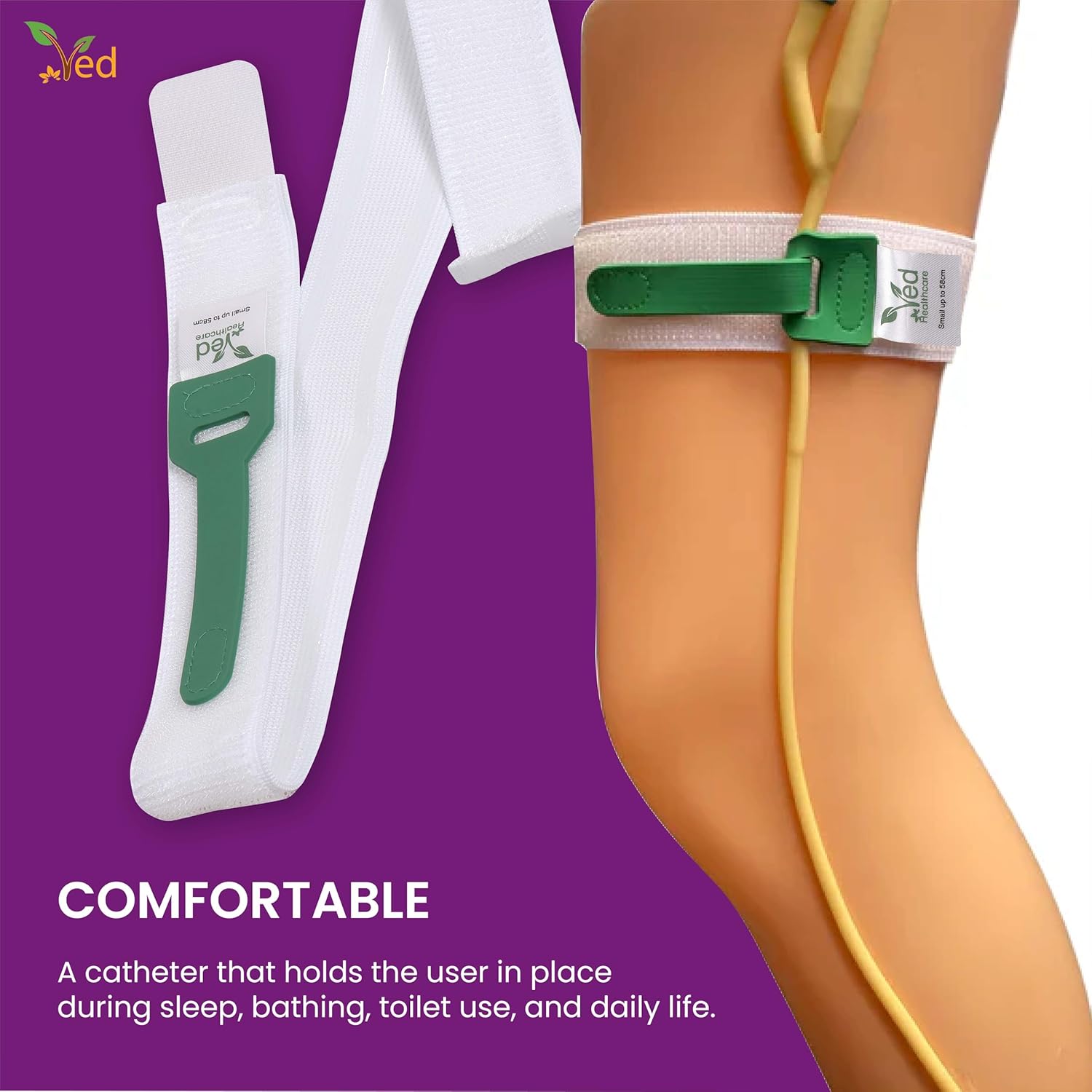 Ved Strap with Silicon Tie – Urine Drainage Support Strap/Catheter Leg Bag Support Strap, Soft Elastic Fabric and Comfortable Silicone Tie, Size 3.8cm*58cm (Pack of 5)