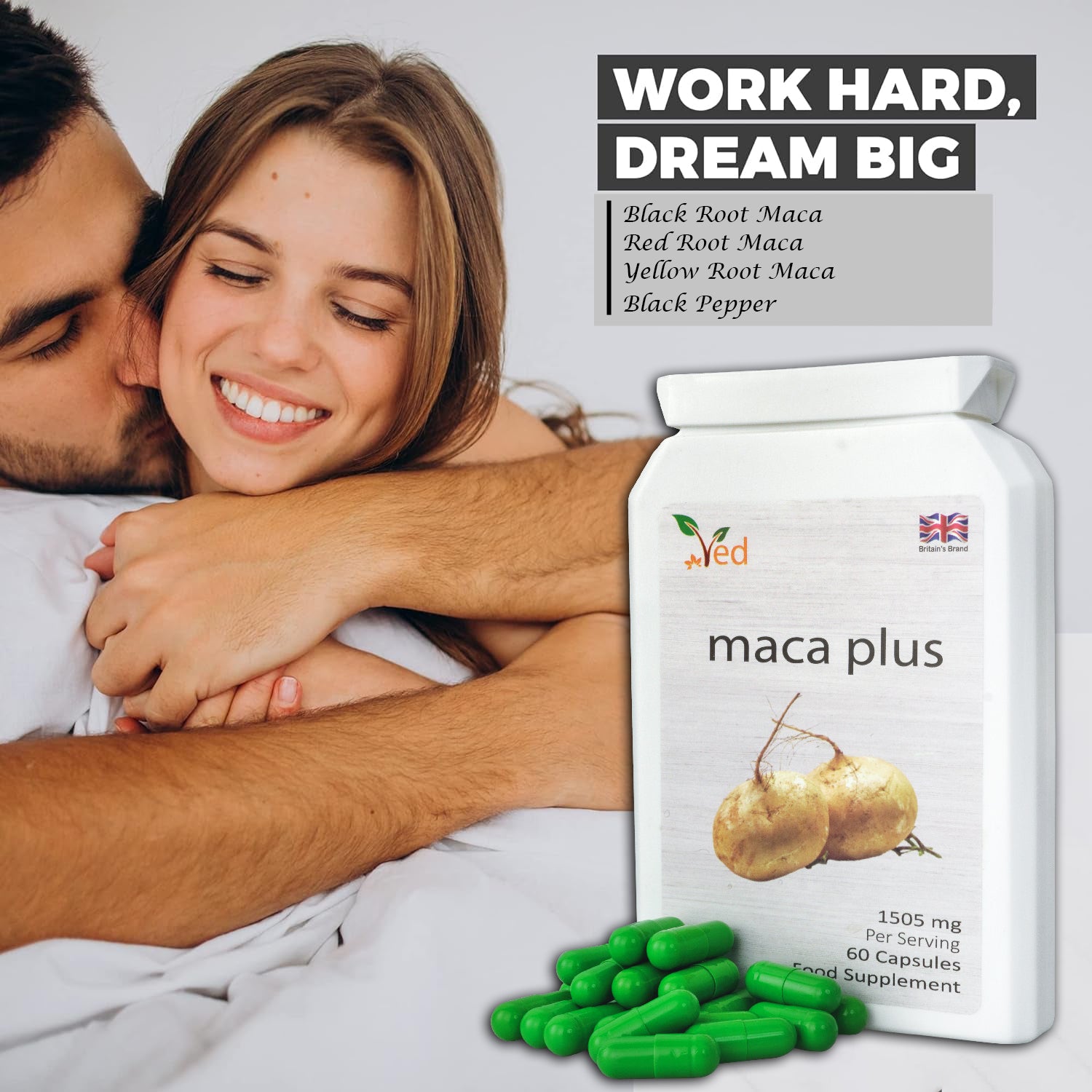 Ved Organic Maca Root Black 60 capsules (30 Days Supply).