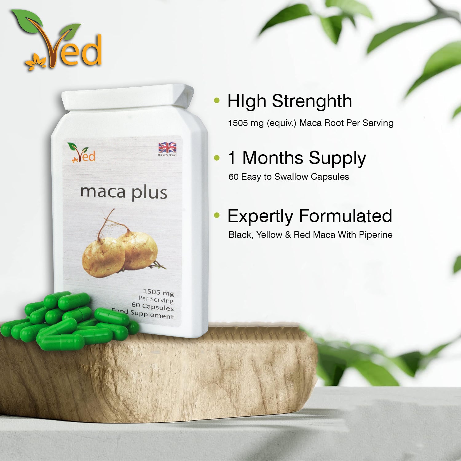 Ved Organic Maca Root Black 60 capsules (30 Days Supply).