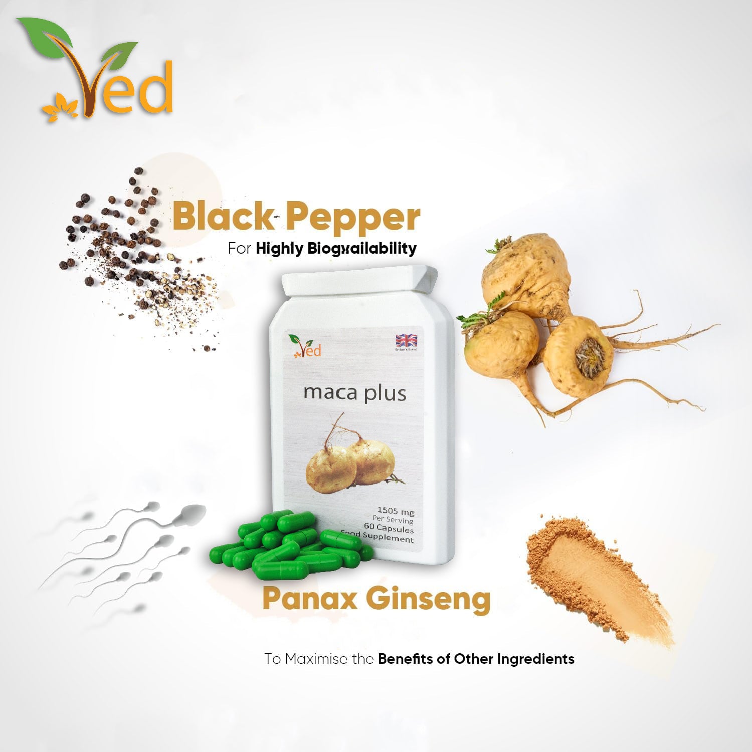 Ved Organic Maca Root Black 60 capsules (30 Days Supply).