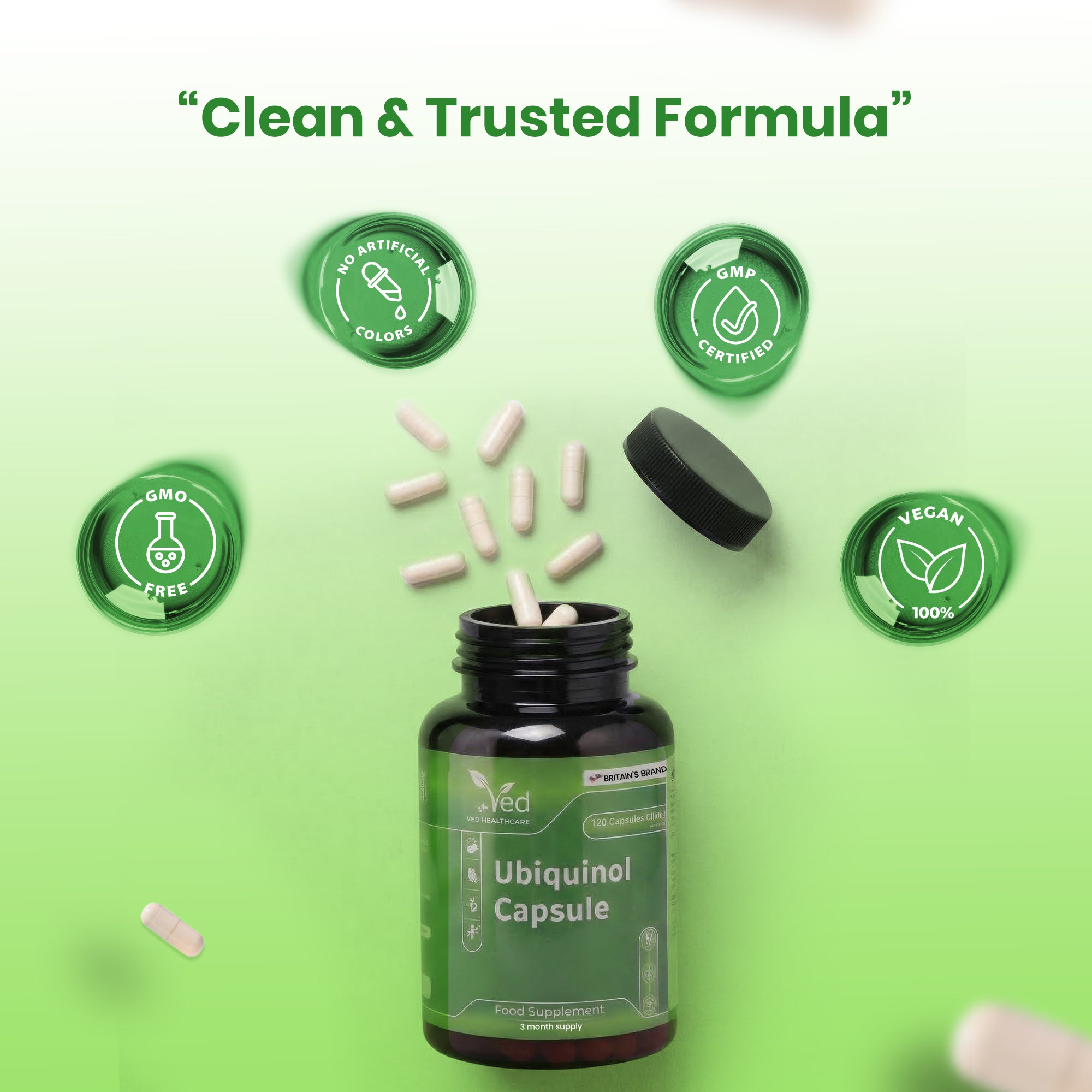 VED Ubiquinol 150 mg, Active Form CoQ10 Supplement, High Absorption & Enhanced Bioavailability, Antioxidant & Cellular Energy Support, Vegan, Non-GMO, 120 Capsules
