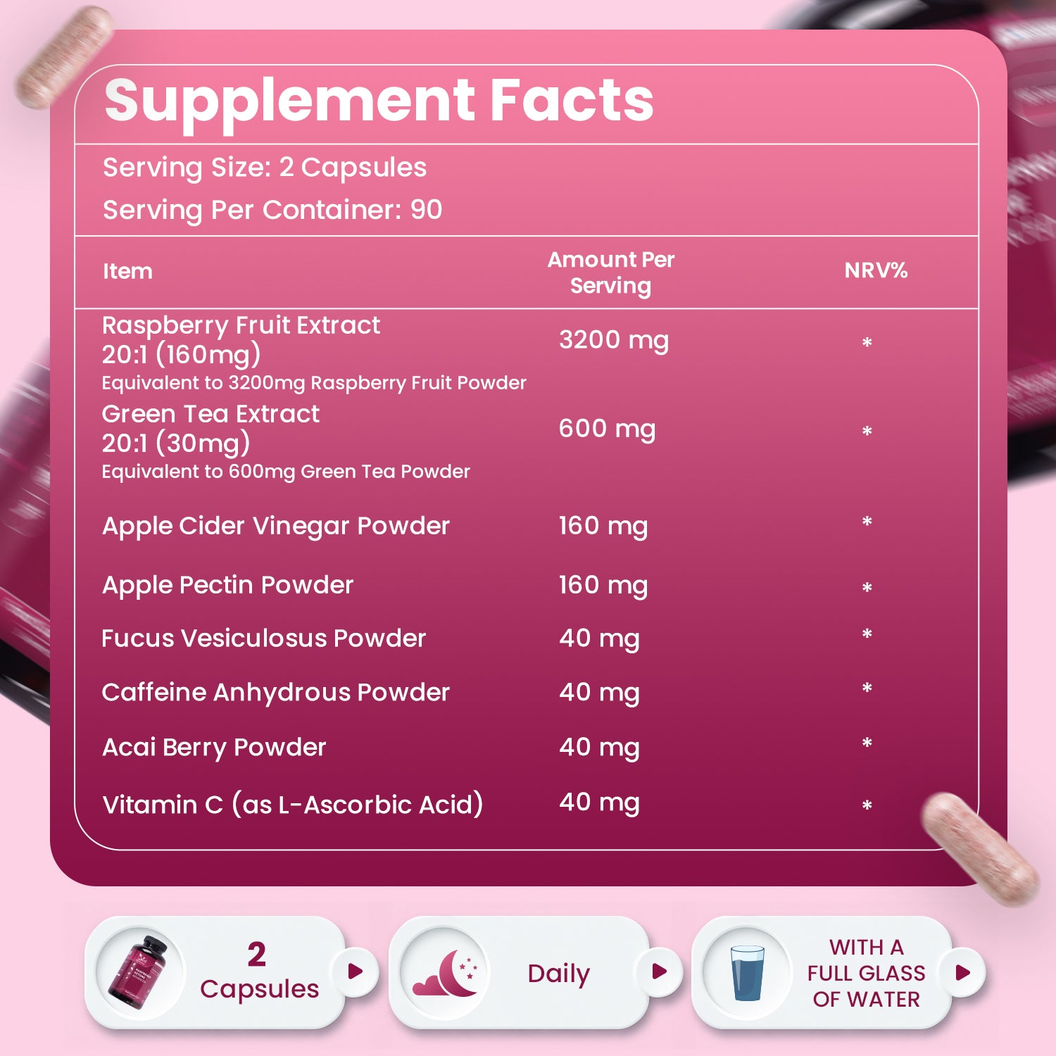 Raspberry Ketone Advanced 4280mg – 180 Vegan Capsules – with Apple Cider Vinegar, Green Tea, Caffeine & Vitamin C – 3 Months Supply.