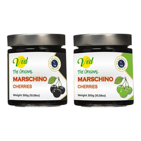 Ved Gourmet Original Black & Green Maraschino Cherries - Italian Cherry for Old-Fashioned Cocktails - Vegan Cocktail, Bourbon Cherries in Natural Syrup for Cocktail Garnish