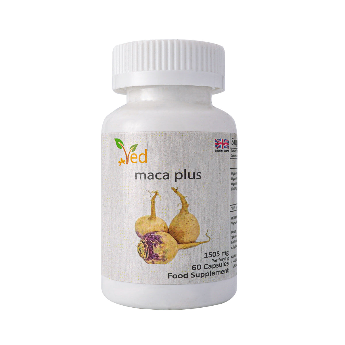 Ved Organic Maca Root Black, Red, Yellow 1505 mg per Serving 60 Capsules Peruvian Maca Root Gelatinized 100% Pure Non-GMO Supports Reproductive Health Natural Energizer (30 Days Supply).