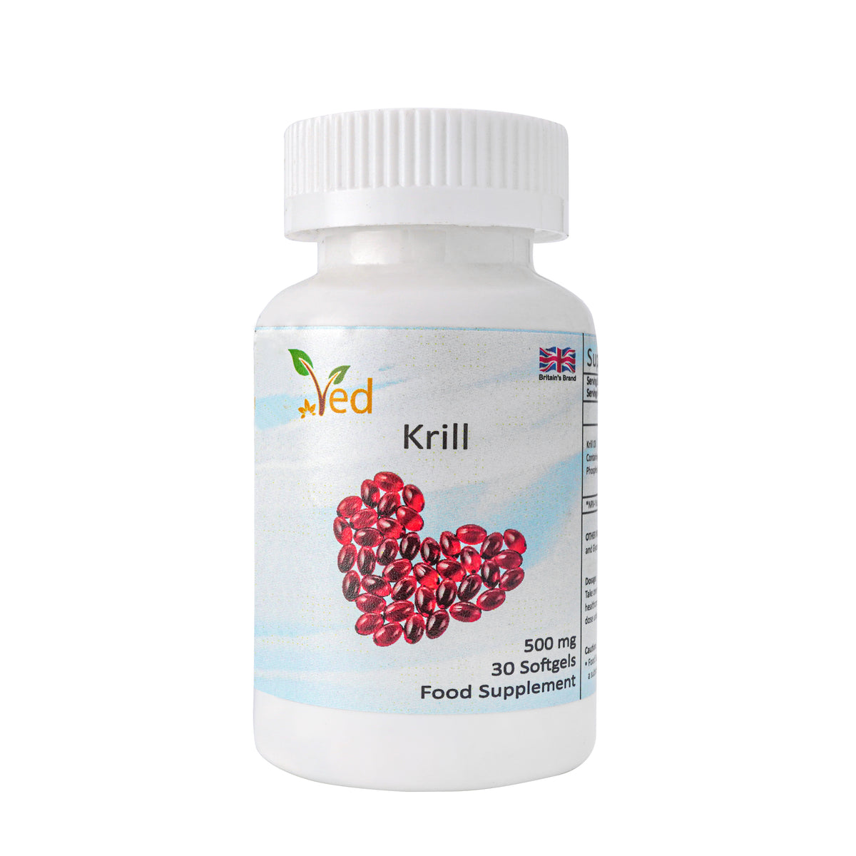 Ved Krill Oil Capsules High Strength 500mg 30 Krill Oil Softgels - Omega 3 Fatty Acids Supplements, Superb Omega/Joint, Heart & Brain Supplement,(30 Days Supply)
