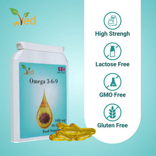 Ved Omega 3-6-9 food supplement, 1000 mg 90 soft gel - 90 Days’ supply.
