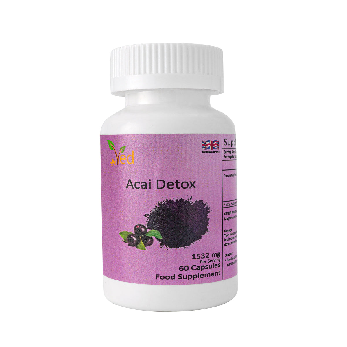 Ved Acai, Detox Management Capsule, 1532 mg Proprietary Blend per Serving, 60 Capsule (30 Day Supply)