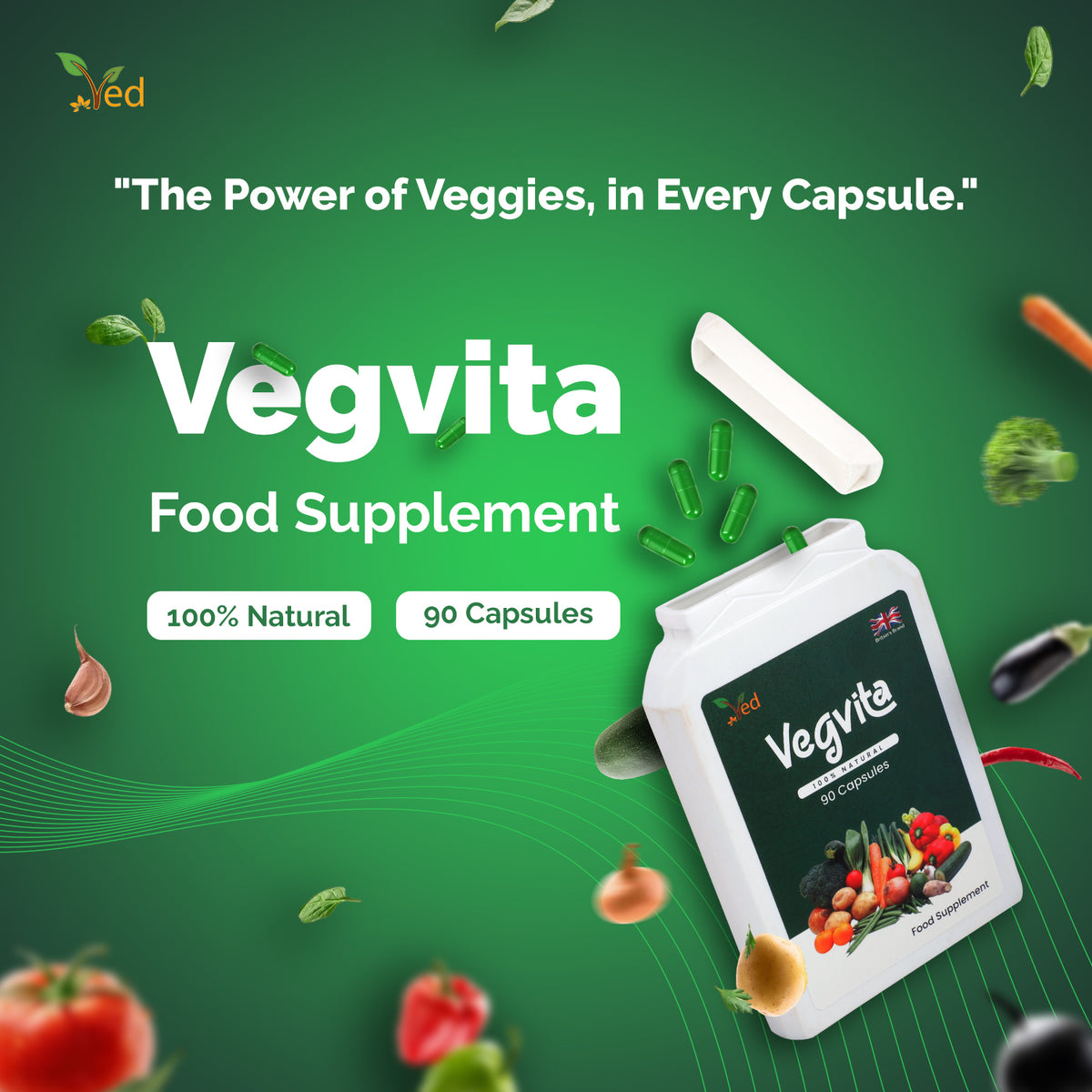 Ved Balance of Veggies Supplements, Fresh Formula with Vitamins and Minerals from Vegetables, 90 Vegan Capsules