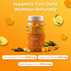 VED Turmeric Gummies with Ginger & Black Pepper, 90 Vegan Gummies, Turmeric Root Extract 2000mg, Ginger Root Extract 100mg, Black Pepper 1000µg, Natural Lemon Flavor, 3 Months Supply, Gluten-Free.