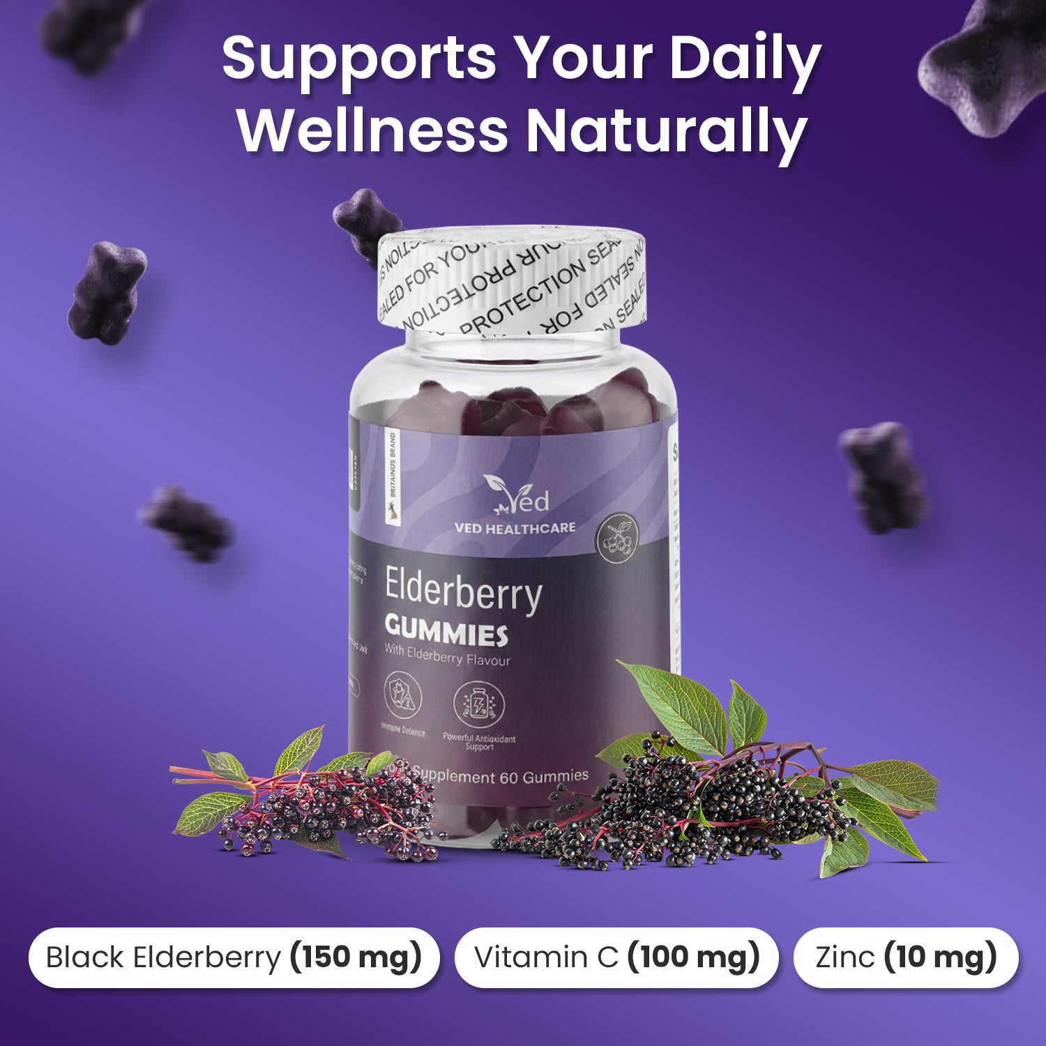 Ved Elderberry Gummies;  60 Chews 30 Days’ Supply