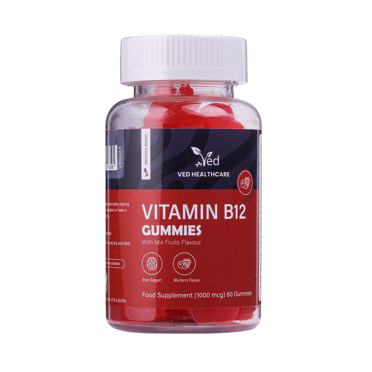 Ved Vitamin B12 Gummies 1000mcg,Vegan & Gluten-Free - Tasty, Natural Mix Berry Flavour, B12 Vitamin Supplement,60 Gummies,2 per Day,1 Months Supply.