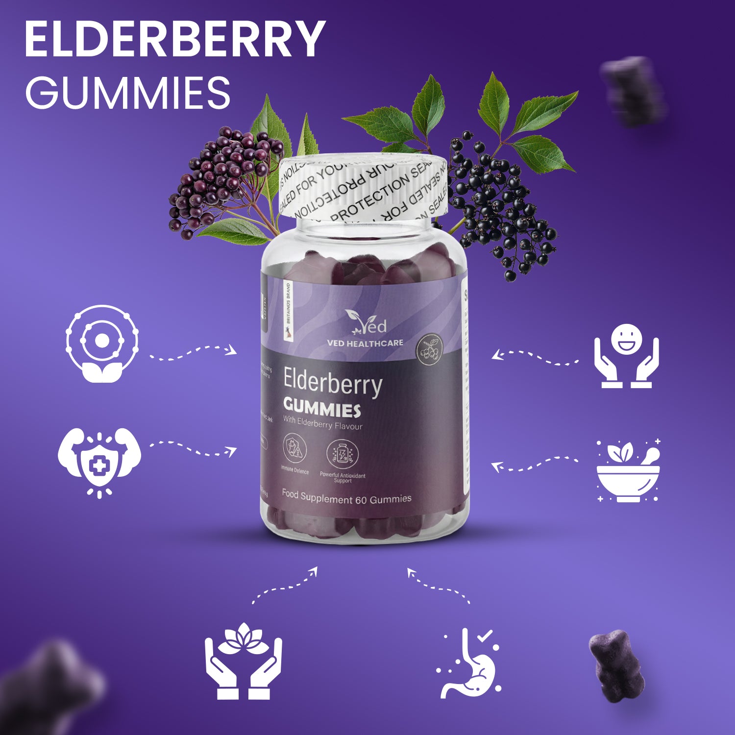 Ved Elderberry Gummies;  60 Chews 30 Days’ Supply