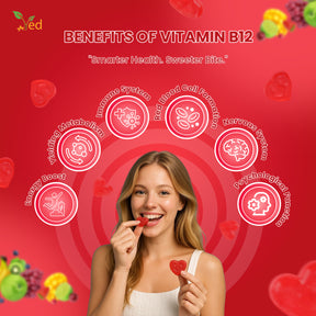 Ved Vitamin B12 Gummies 1000mcg,Vegan & Gluten-Free - Tasty, Natural Mix Berry Flavour, B12 Vitamin Supplement,60 Gummies,2 per Day,1 Months Supply.