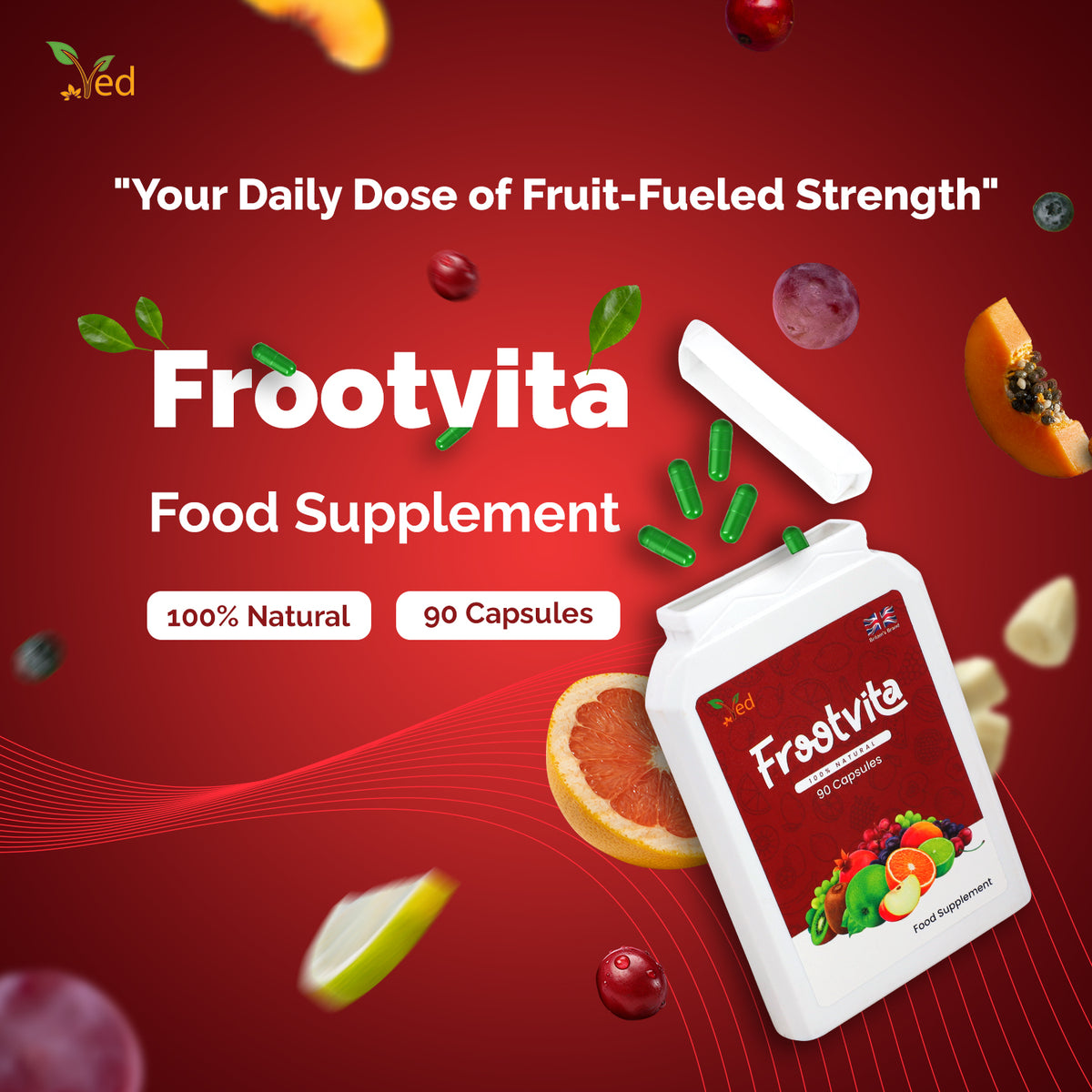 Ved Balance of Fruits Supplements, Fresh Formula with Vitamins and Minerals from Fruits, 90 Vegan Capsules