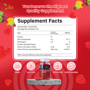 Ved Vitamin B12 Gummies 1000mcg,Vegan & Gluten-Free - Tasty, Natural Mix Berry Flavour, B12 Vitamin Supplement,60 Gummies,2 per Day,1 Months Supply.