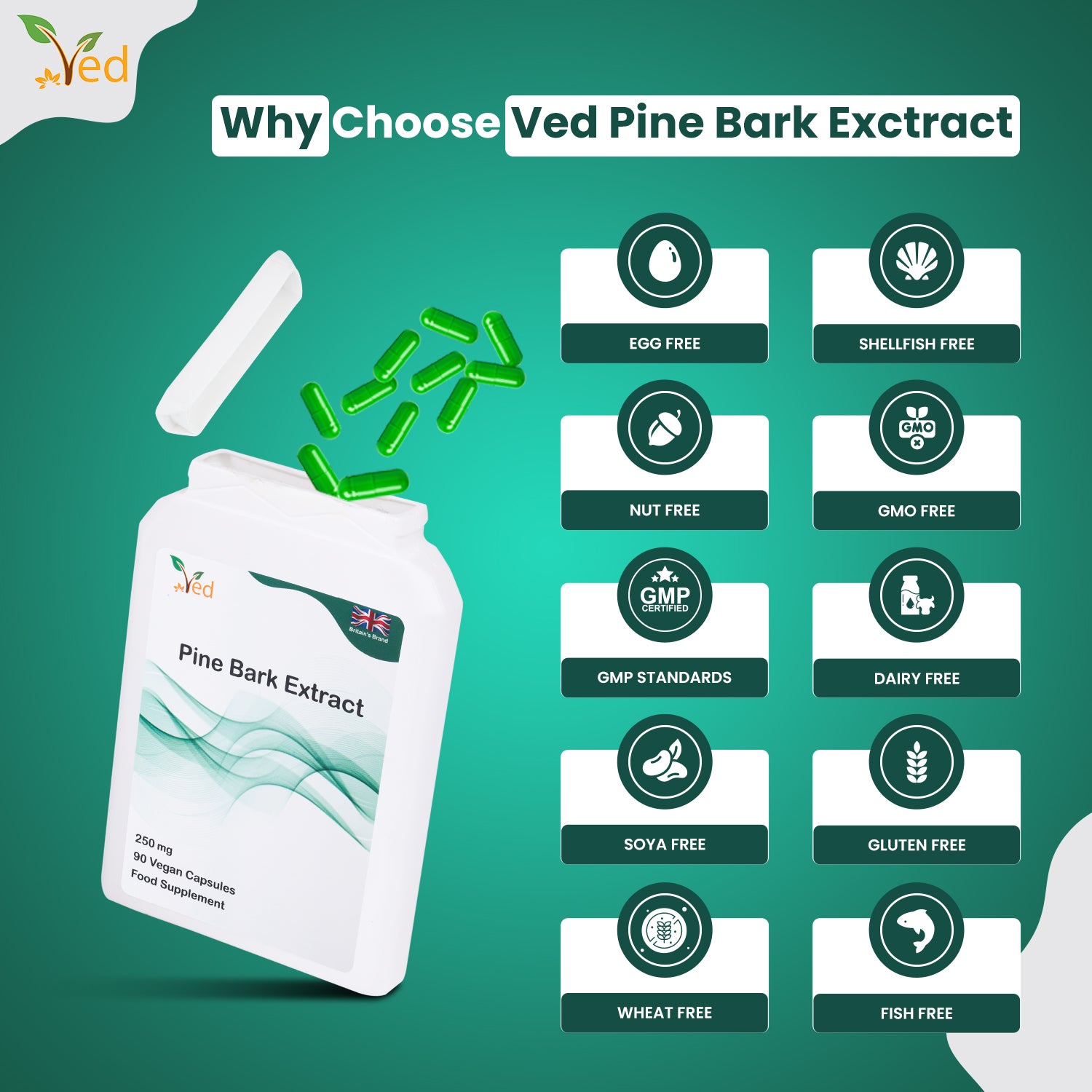 Pine Bark Extract 250mg | 90 vegan Capsules | High Strength Supplement |