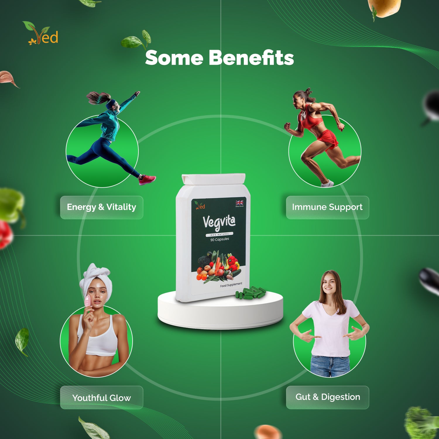 Ved Balance of Veggies Supplements, Fresh Formula with Vitamins and Minerals from Vegetables, 90 Vegan Capsules