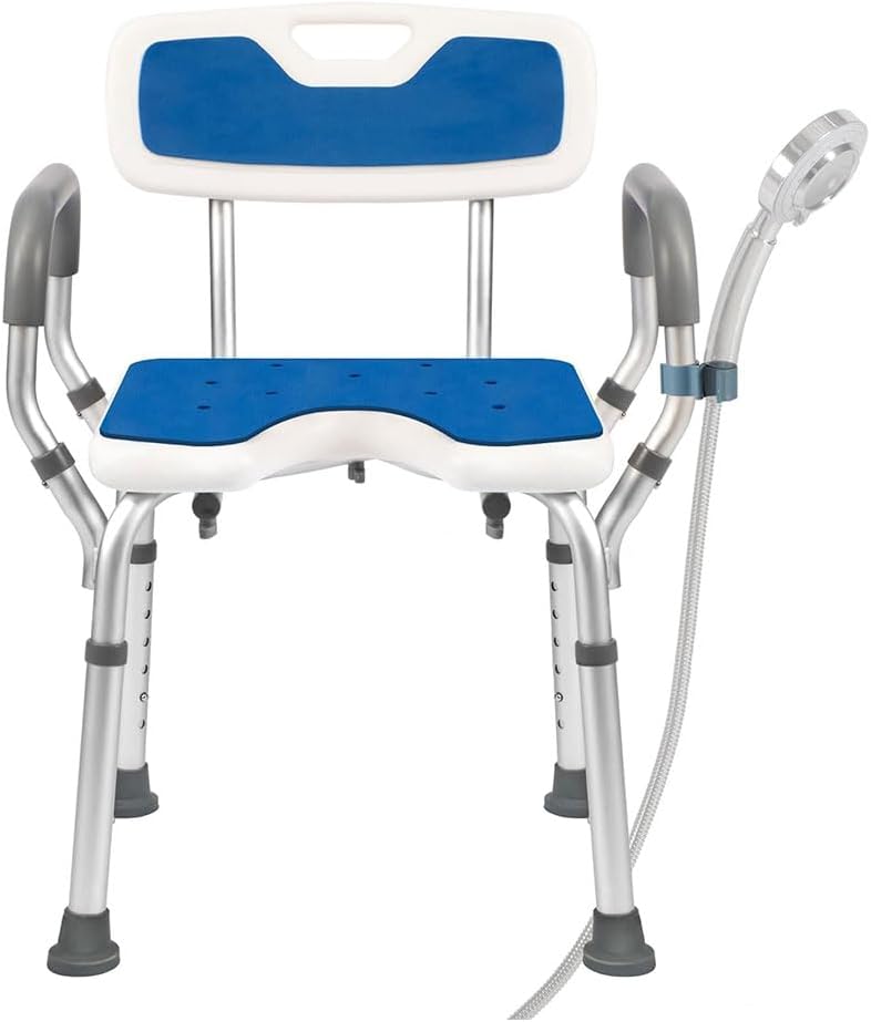 VED Shower Chair, U-Shaped Shower Seats with Armrest and Backrest, 6 Height Adjustable Shower Stool Bathtub Chair, Non-Slip Bathroom Seat for Seniors, Elderly and Disabled, 330 lb Capacity