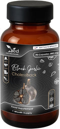 VED CholessBlack, 90 Capsules, Fermented & Odorless Black Garlic Supplement with White & Red Hawthorn, Wild Garlic & Lemon Balm Leaf, Non-GMO, Halal, 3 Capsules per Day