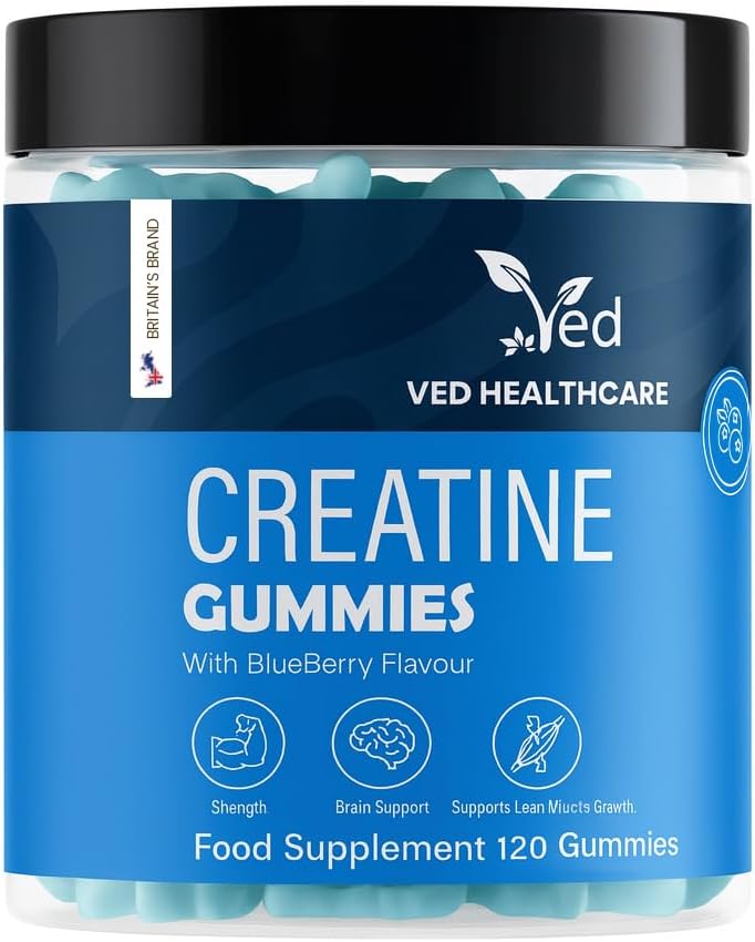 VED Creatine Gummies 1000 mg – 120 Count, Max Strength Muscle Growth & Recovery Supplement for Men & Women, Vegan, Creatine Monohydrate with Vitamin C, Pre Workout Chewable, 2 Months Supply.
