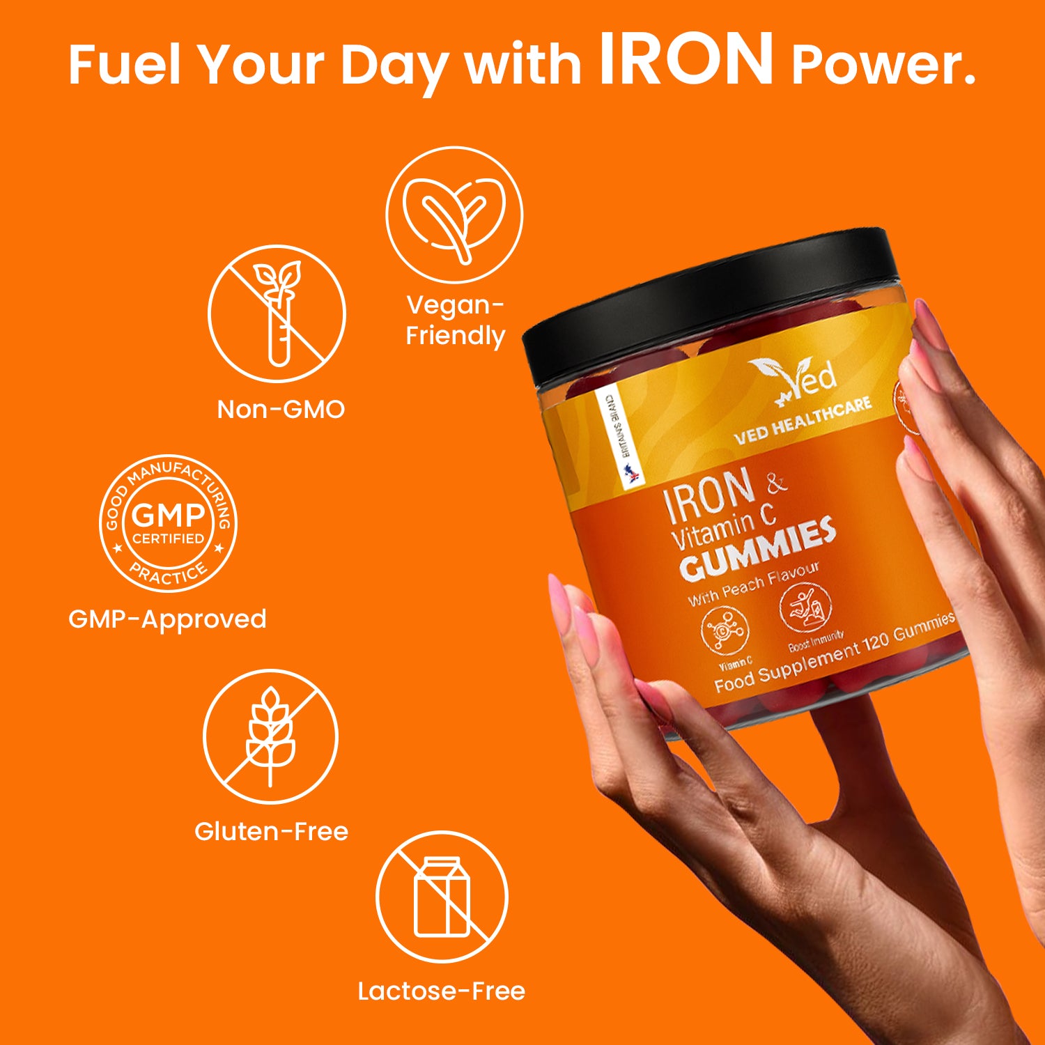 VED Iron with Vitamin C, 120 Gummies.